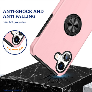 iPhone 16 Comprehensive Protection Case Cover with Magnetic Ring Holder: Anti-Shock, Anti-Falling - Red